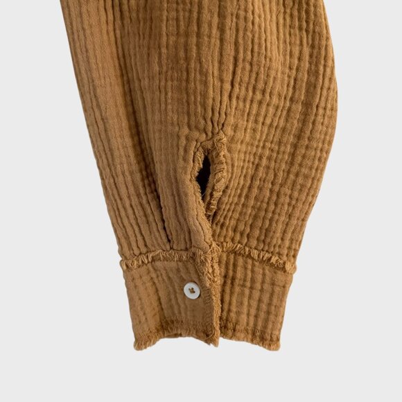 Aerie American Eagle Shirt Tan Women's Medium Crinkle Gauze Button-Up Cotton Top - Picture 7 of 11